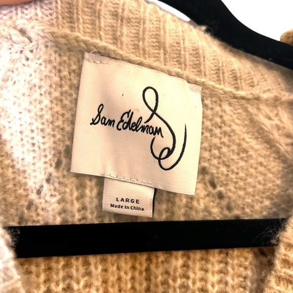 Sam Edelman Julietta Ribbed Knit V-Neck Puff Sleeve Button Front Cardigan- Large - Picture 8 of 11